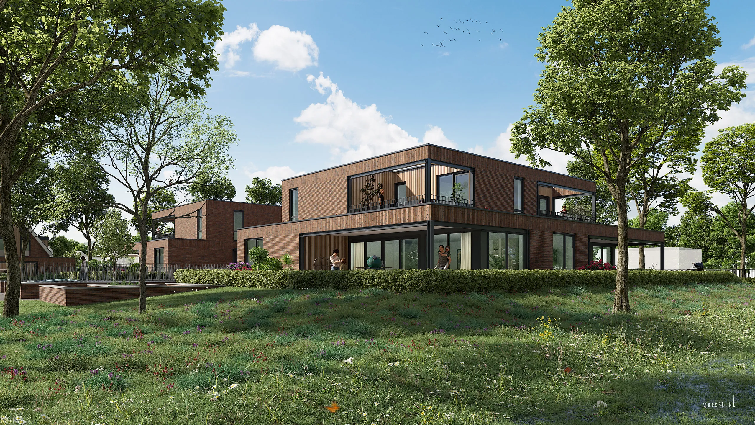 Ruime geschakelde villa’s met zonnige buitenruimtes en flexibele indeling.